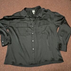 Worthington Black Satin Look Blouse Size Large
